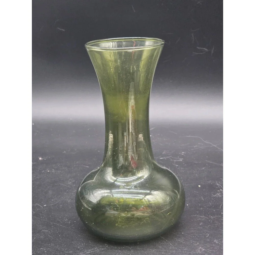 Mid-Century Modern Olive Green Blown Glass Vase